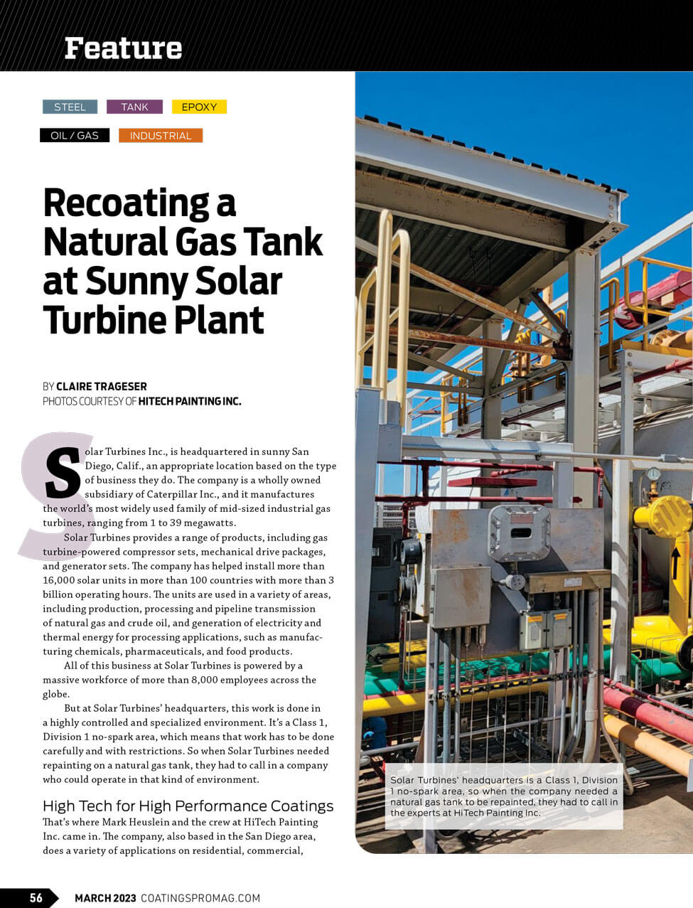 Gas tank recoating at industrial plant.