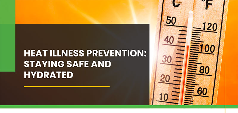Thermometer and heat illness prevention text.