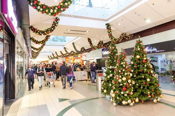 Mall interior decorated for the holiday season